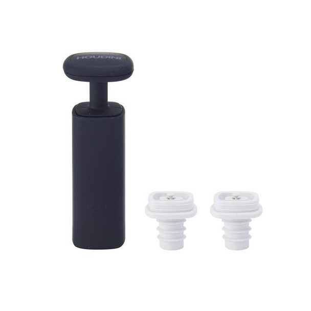 Houdini Vacuum Pump and Stopper Set, Black – 3 Pack