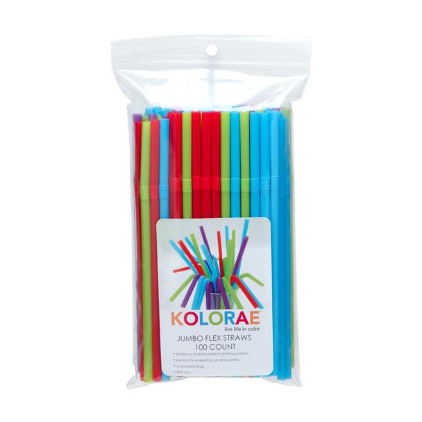Kolorae Flexible Drinking Straws – Assorted Color, 8-Inch, Pack of 100