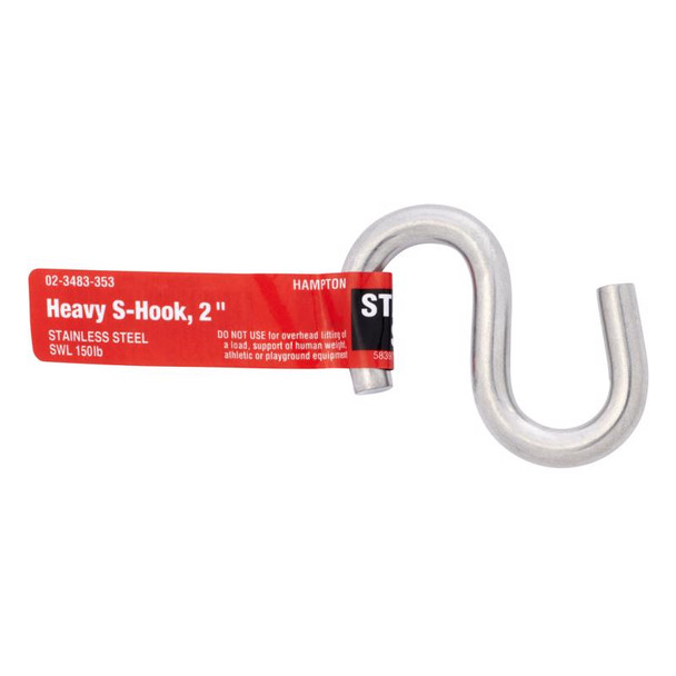 Hampton Medium Stainless Steel S-Hook 2-1/8 inch, Heavy Duty, No Hardware Included