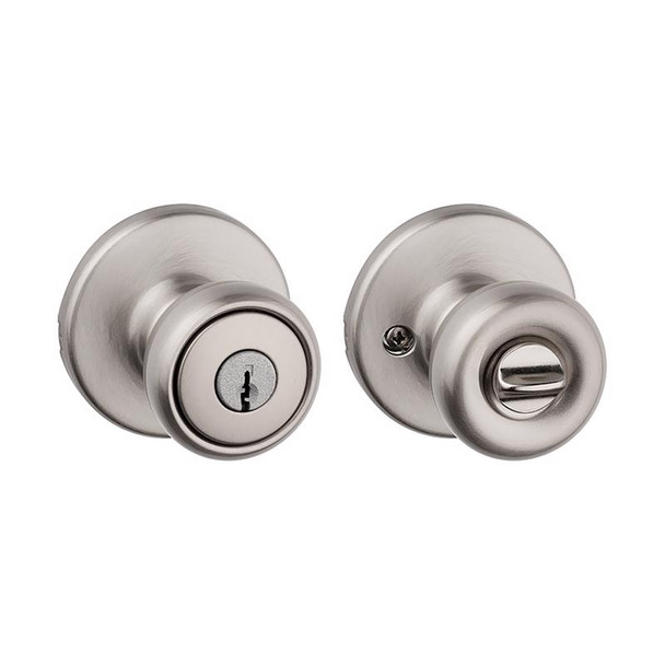 Kwikset Tylo Entry Door Knob in Satin Nickel - Adjustable Backset, Residential Grade