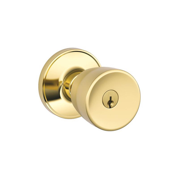 Schlage Byron Entry Knob with Bright Brass Finish - Grade 3 Residential Security