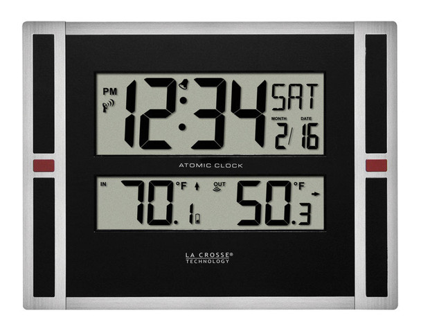 La Crosse Technology Atomic Digital Wall Clock with Multiple Time Zones - Black and Silver Finish