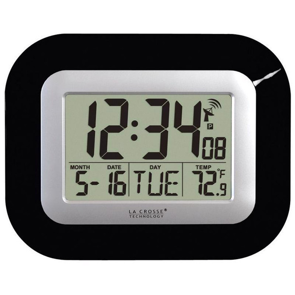 La Crosse Technology Atomic Wall Clock with Digital Display - Black/Silver