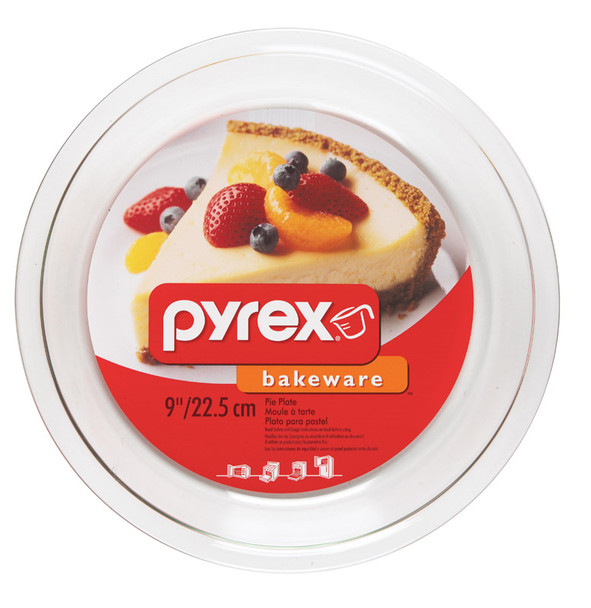 Pyrex 9-Inch Glass Pie Plate with No Lid, Clear Ovenware