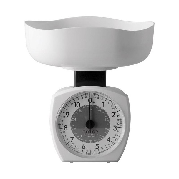 Taylor Kitchen Scale 11 lb Capacity - White Analog Food Scale with 1-Year Warranty