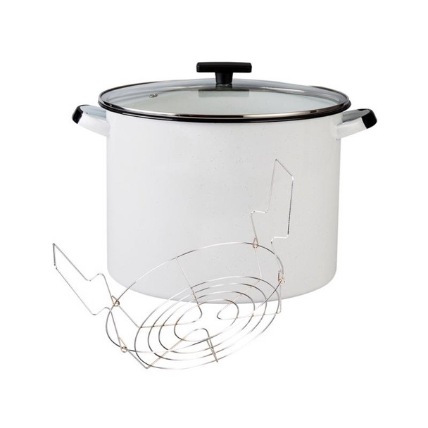 Complete Canning Set: This 3-piece canner set includes a 21-quart enamel pot, jar rack, and matching lid, offering a reliable solution for safe and efficient home canning.