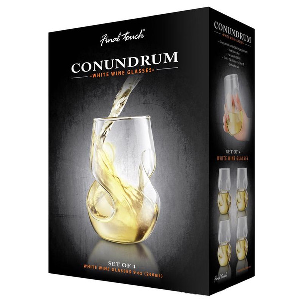 Final Touch Conundrum White 9 oz Glass Wine Glass Set - Elegant Clear Design