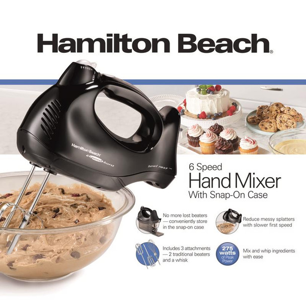 Hamilton Beach Hand Mixer Black 6-Speed Model 62692G for Versatile Baking and Mixing