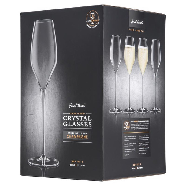 Final Touch Crystal Champagne Flutes Set of 4, 11.5 oz, Elegant Clear Glassware
