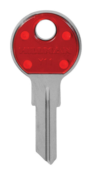 HILLMAN House/Office Brass Key Blank with Red and Silver ColorPlus Finish (Part No. 86249)