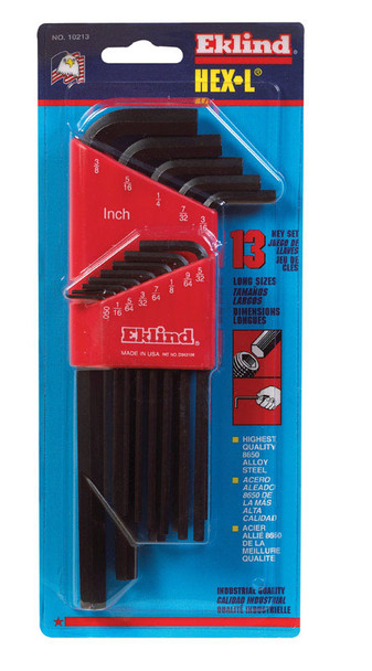 Eklind Hex Key Set 13-Piece Long Arm SAE - Chrome Nickel Alloy Steel with Red Handles