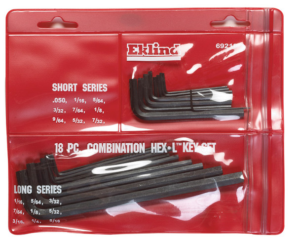 Eklind HEX Key Combo Set, 18-Piece SAE Allen Wrenches with Long and Short Arms