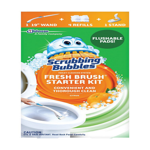 Scrubbing Bubbles Fresh Brush Disposable Toilet Scrubber Kit with 19-Inch Handle