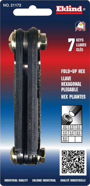 Eklind Tools Hex Key Set Fold-Up 7-Inch, Metric Sizes 2-8, Chrome Nickel Alloy Steel