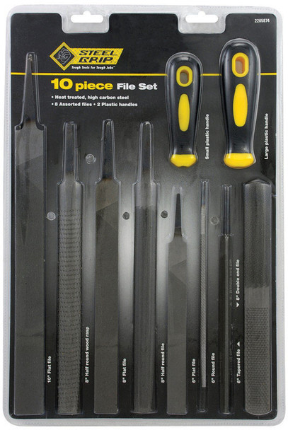 Steel Grip High Carbon Steel File Set, 10-Piece Assorted Files with Handles