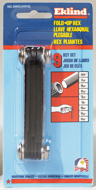 Eklind Hex Key Set 050-3/16 Fold-Up Handle SAE with 9 Pieces