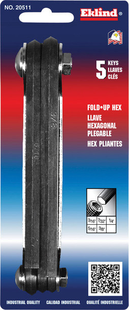 Eklind Hex Key Set 3/16 to 3/8 Inch, Fold-Up Handle, SAE, Made in USA