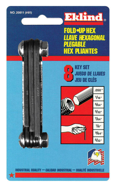 Eklind Tools Hex Key Set 050-5/32 Fold-Up Handle, SAE, 8-Piece