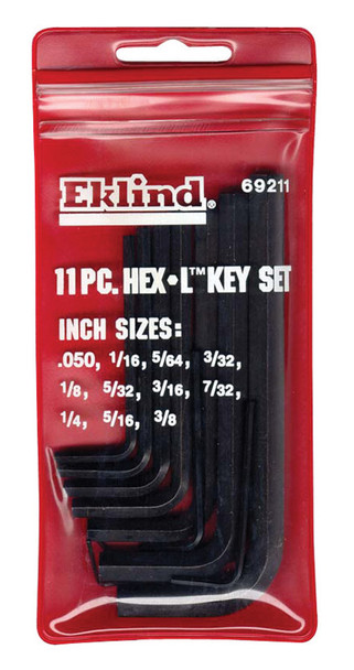 Eklind Hex Key Set L Short 11-Piece with SAE Sizes and Alloy Steel Handles