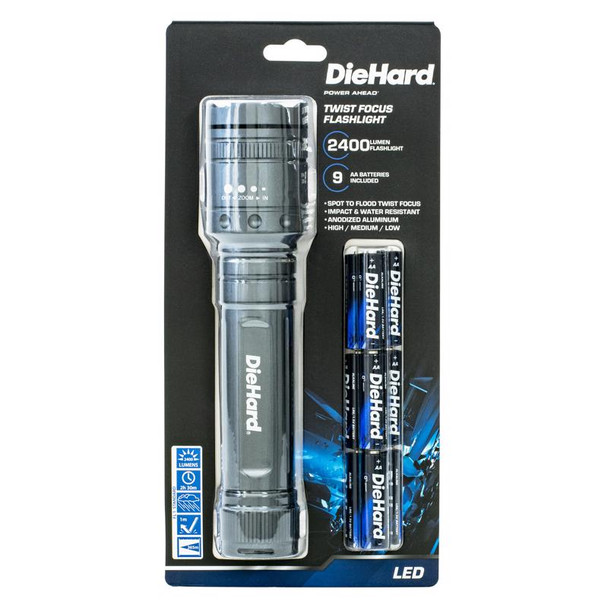 DORCY LED Flashlight 2400 Lumens Gray with 9 AA Batteries, Waterproof and Impact Resistant