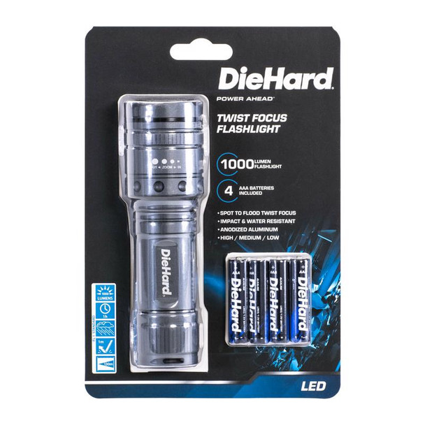 DORCY LED Flashlight 1500 Lumens Gray with AAA Batteries - Waterproof, Impact Resistant, and Hands-Free Capable