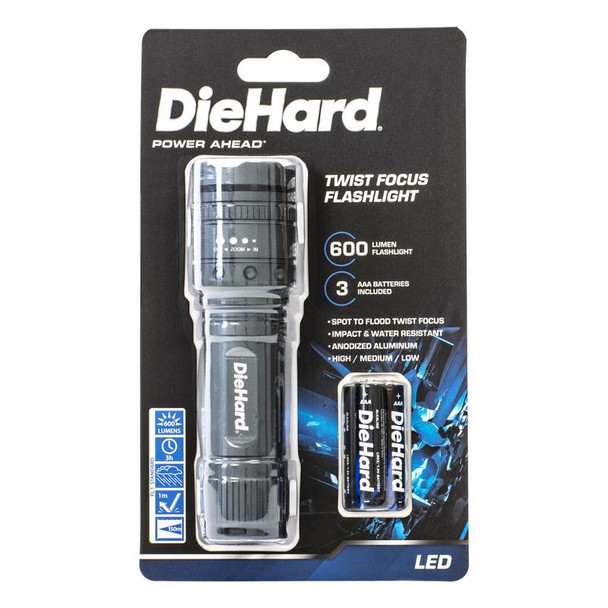 DORCY LED Flashlight 600 Lumens Gray with AAA Batteries - Waterproof, Impact Resistant, 24-Hour Runtime