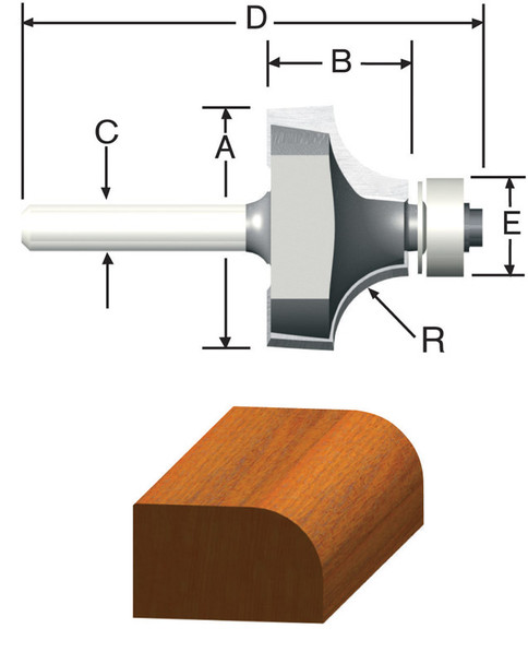 Vermont American 23135 Router Bit 1/2-Inch Radius Round Over Edge Profile