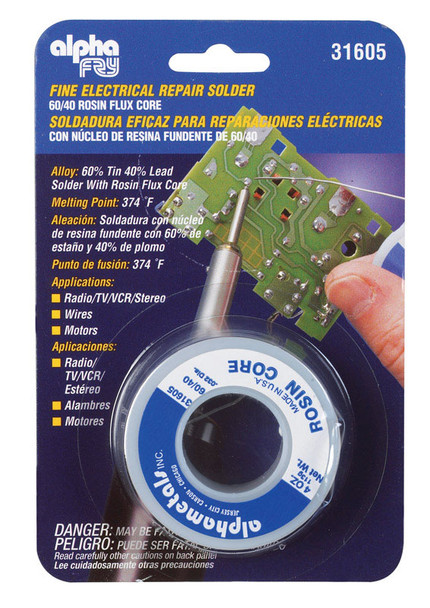 Alpha Fry Rosin Core Solder Wire 60/40 - 0.03 inch Diameter, Suitable for Electrical Use