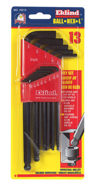 Eklind Tools 13-Piece Ball End Hex Key Set - SAE, Long Arm Handle, Alloy Steel, Black Finish