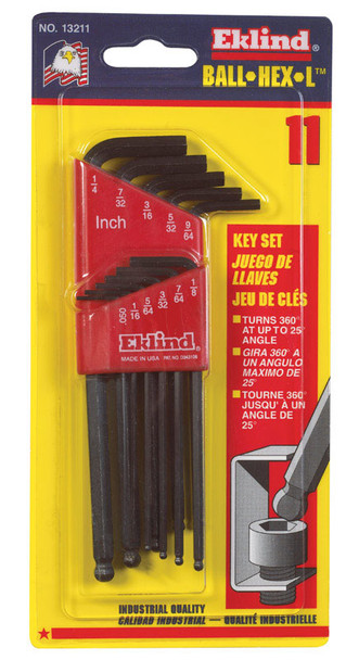 Eklind Tools Ball-End Hex Key Set, 11-Piece with Long Arm Handles