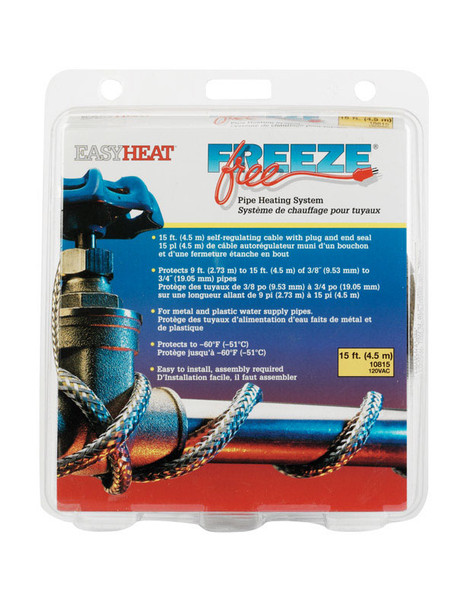 Easy Heat Freeze Free 15 ft Water Pipe Heating Cable – Self-Regulating and CSA Listed