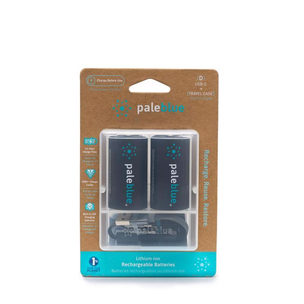 Pale Blue Earth D Battery 2-Pack - Rechargeable Lithium Batteries for Household Devices