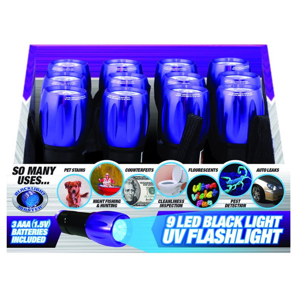 Blacklight Master UV Flashlight 15 Lumens with Impact-Resistant Aluminum Casing and AAA Batteries Included