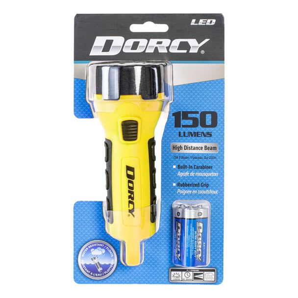 Dorcy 412510 LED Flashlight – 55 Lumens, Waterproof, AA Batteries Included, Black and Yellow