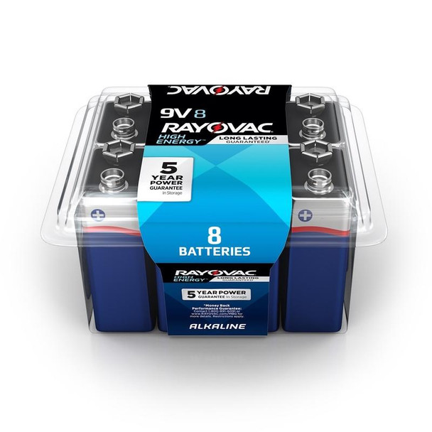 Rayovac 9V High Energy Alkaline Batteries - Pack of 8