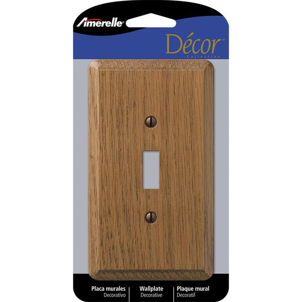 Amerelle Oak Wood Wall Plate 1-Gang Brown Medium Finish with Toggle Switch Opening