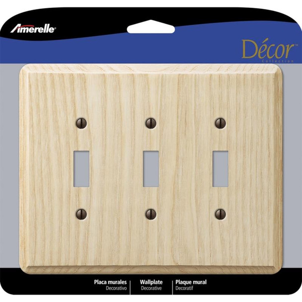 Amerelle 401TTT Wood 3-Gang Beige Wall Plate for Toggle Switches