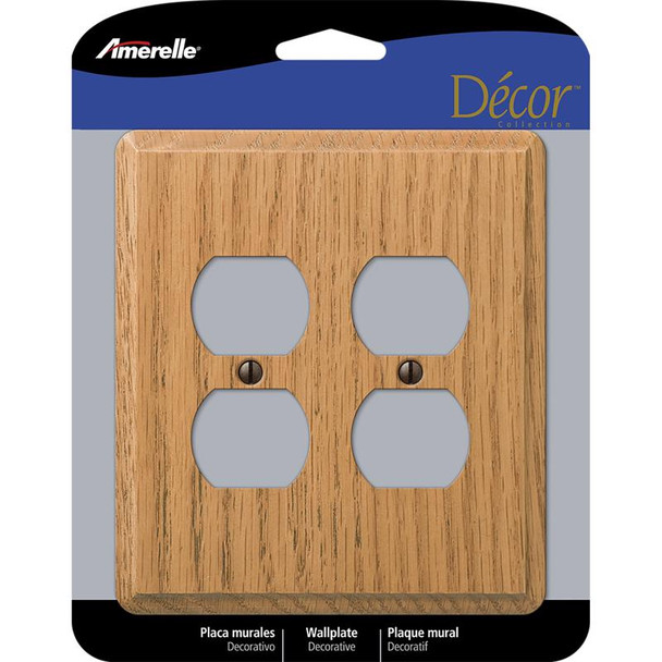 Amerelle 901DDL Light Brown Oak Wood Wall Plate with Duplex Gangs and Openings