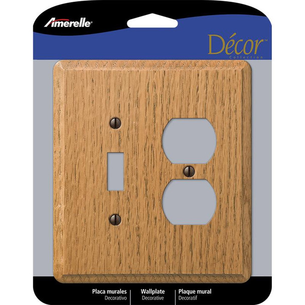 Amerelle 901TDL Light Brown Wood Wall Plate - 2-Gang Duplex Toggle Switch Cover