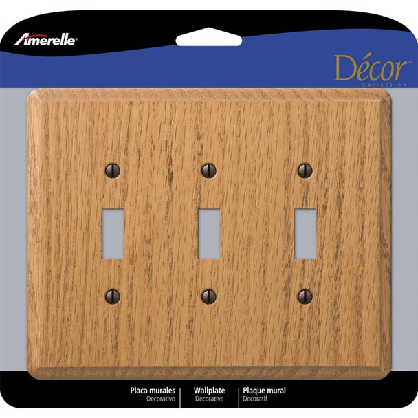 Amerelle 3-Gang Brown Wood Wall Plate with Toggle Switch Openings - Contemporary Design