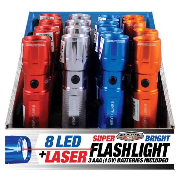 Blazing LEDz Flashlight with Laser Pointer - 48 Lumens, Impact Resistant, Waterproof, Aluminum Casing