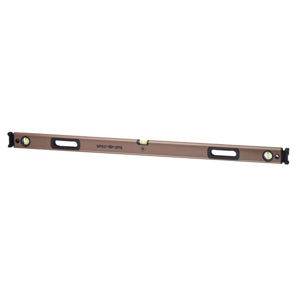 SPEC OPS Aluminum Level with Bungee, 48-Inch Box Beam Level, 3 Vials, Brown
