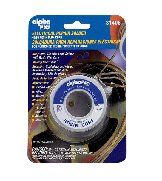 Alpha Fry Solder 40/60 Rosin Core - 0.09 Inch Diameter, Tin/Lead Alloy for Electrical Applications