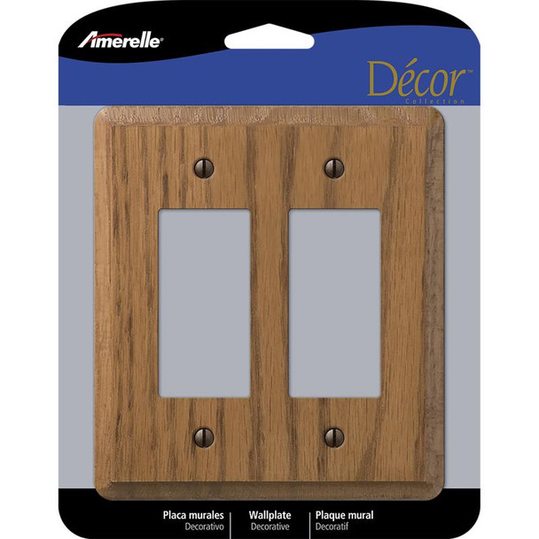 Amerelle Wall Plate 2-Gang Brown Decorator Finish - Medium Oak Wood, Part Number 901RR