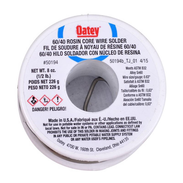 Oatey 50194 Rosin Core Solder Wire, 8 oz, 60/40 Tin-Lead Alloy
