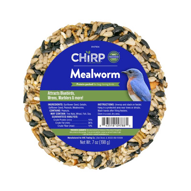 Chirp Mealworm Wild Bird Food with Sunflower Seeds and Peanuts, 7 oz, Part Number 17369