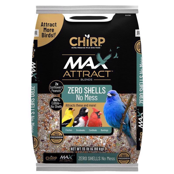 Chirp Max Attract No Mess Wild Bird Food, 15 lb Bag, Part Number 17377