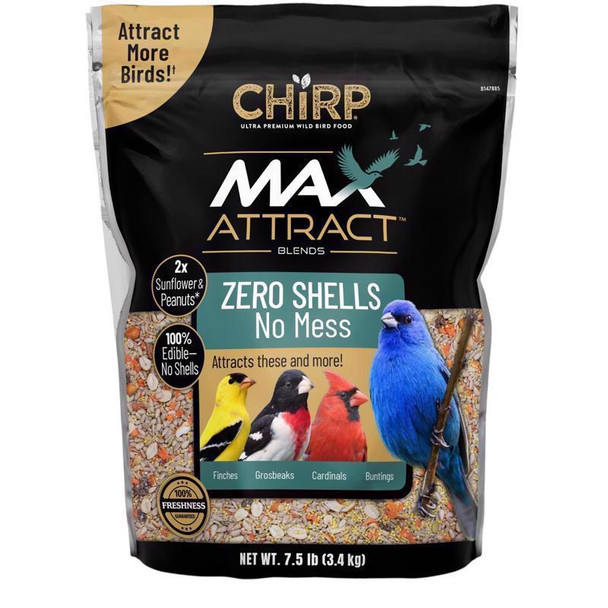 Chirp Max Attract No Mess Sunflower Hearts Wild Bird Food, 7.5 lb Bag, Part Number 17387