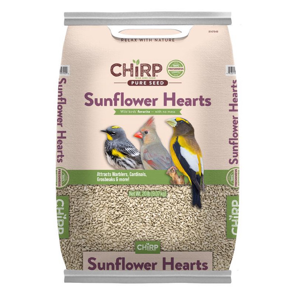 Chirp Pure Seed Sunflower Hearts Wild Bird Food, 20 lb Bag, Part Number 17382