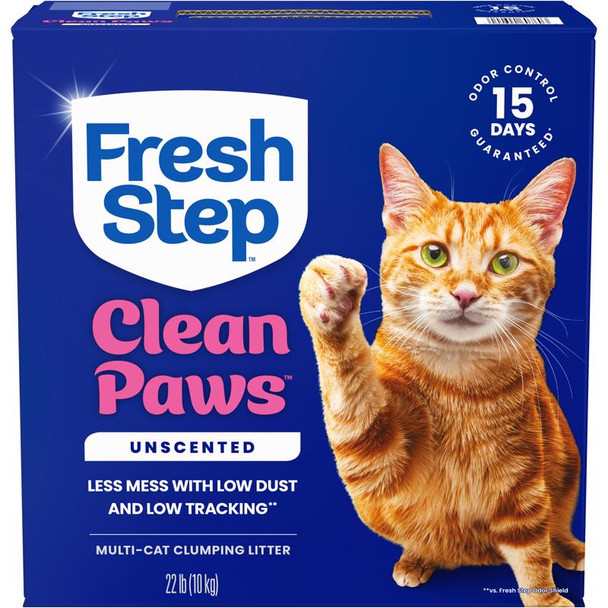 Fresh Step Clean Paws Unscented Clumping Cat Litter, 22 lb Box, Part Number 10044600607600